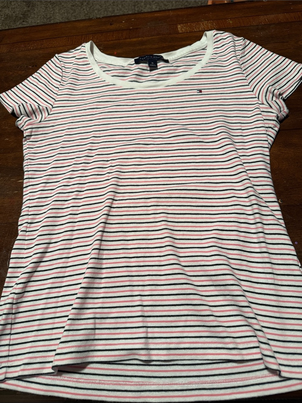 Tommy Hilfiger White Tee with Red and Navy Stripes